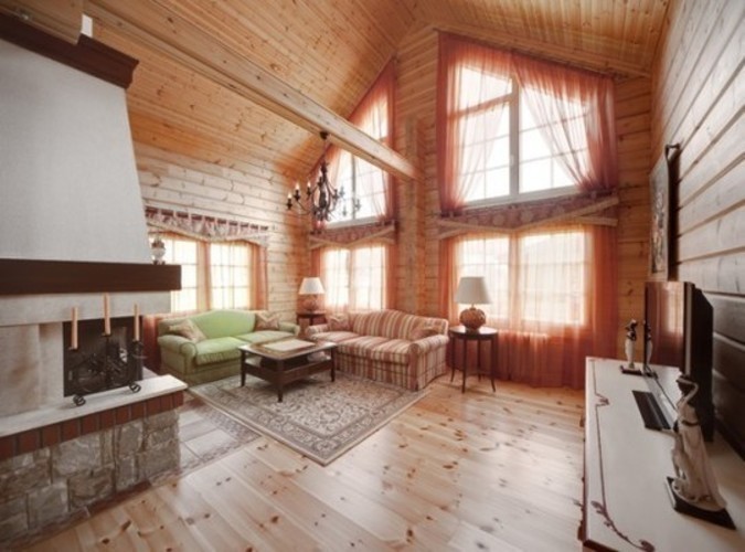 Obývací pokoj v dřevěném domě